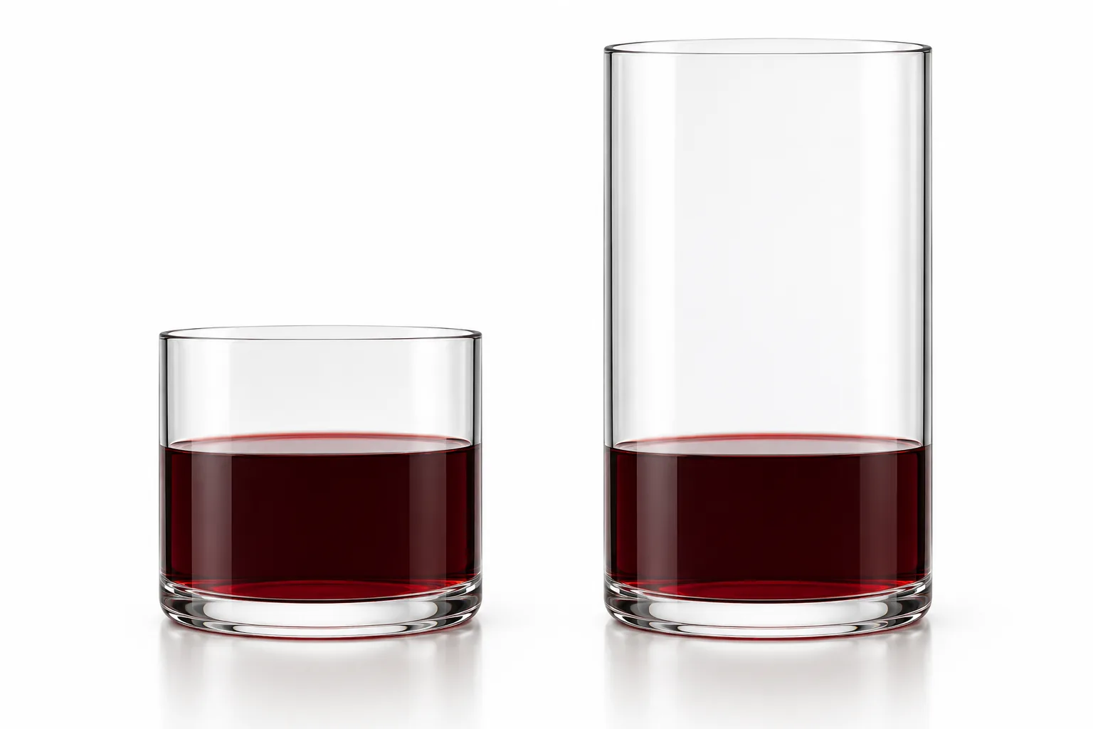 Conceptual containers with the same remaining wine and different amounts of empty space above it.